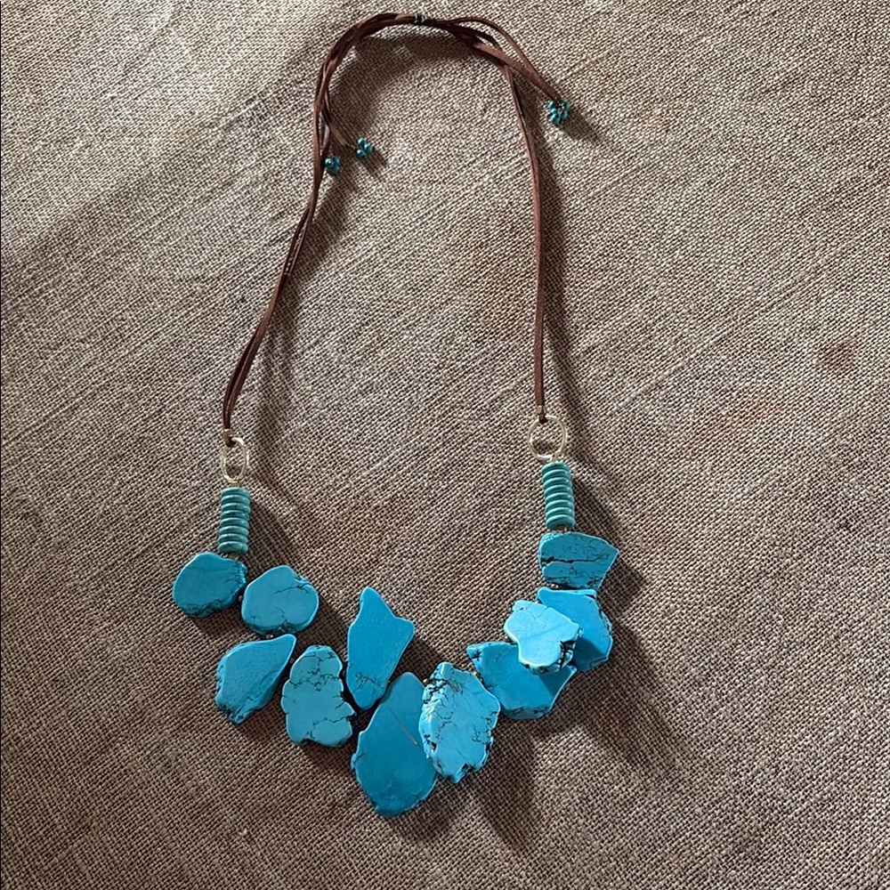 Turquoise Stone Necklace with Brown Cord